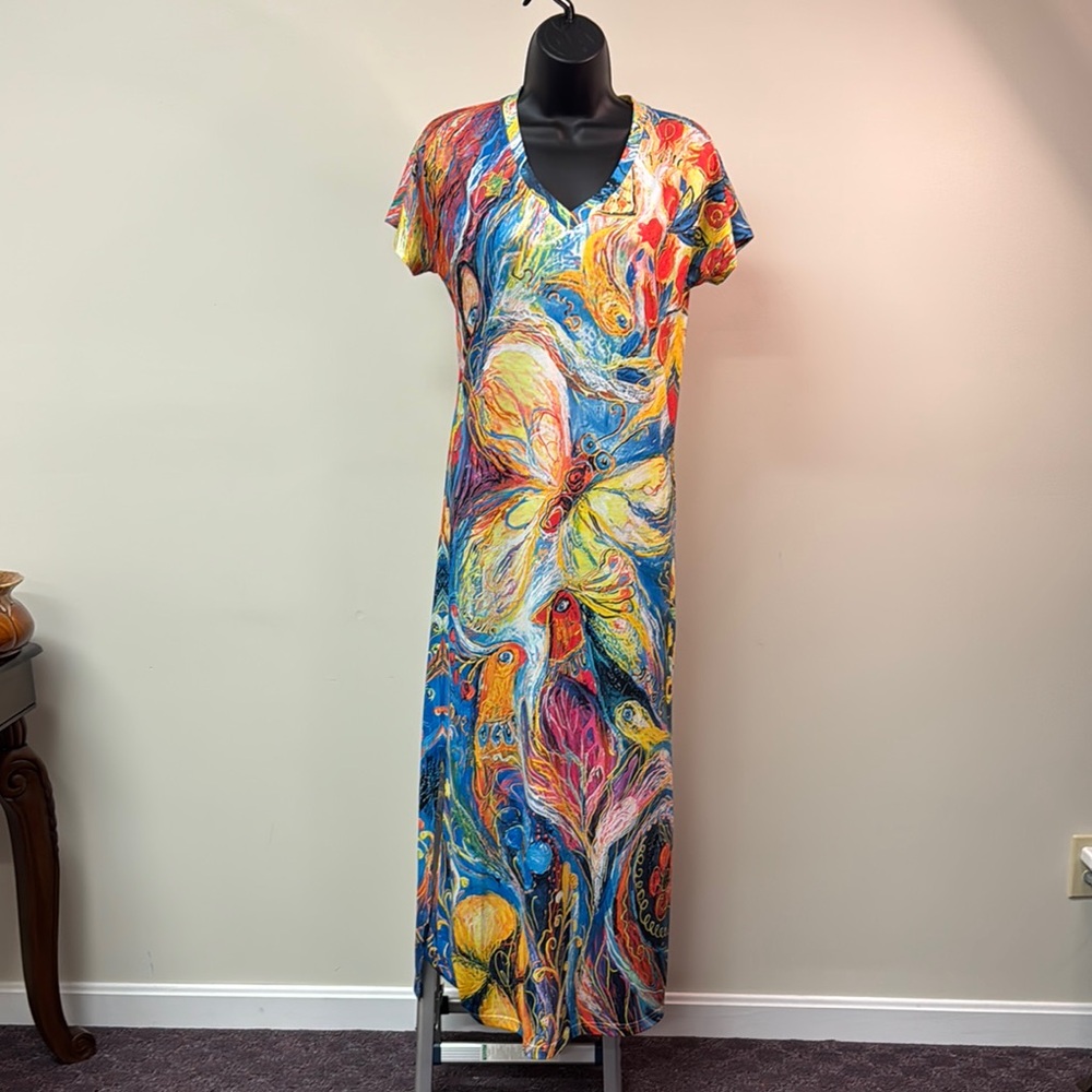 Exclusively Fancy Blue and Gold V-Neck Sundress